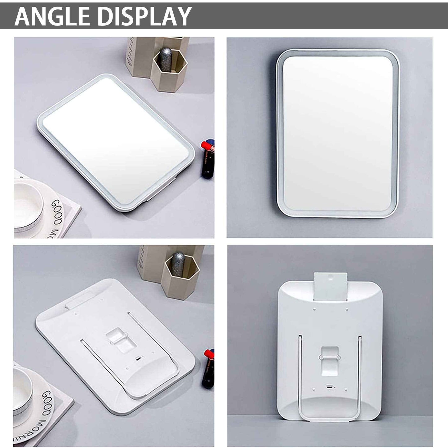 KOOKIN Lighted Vanity Makeup Mirror with Lights 3 Color Lighting Modes Rechargeable Touch Screen Adjustable Tabletop Wall Hanging Led Light Up Mirror with Mini 5X Hand Mirror