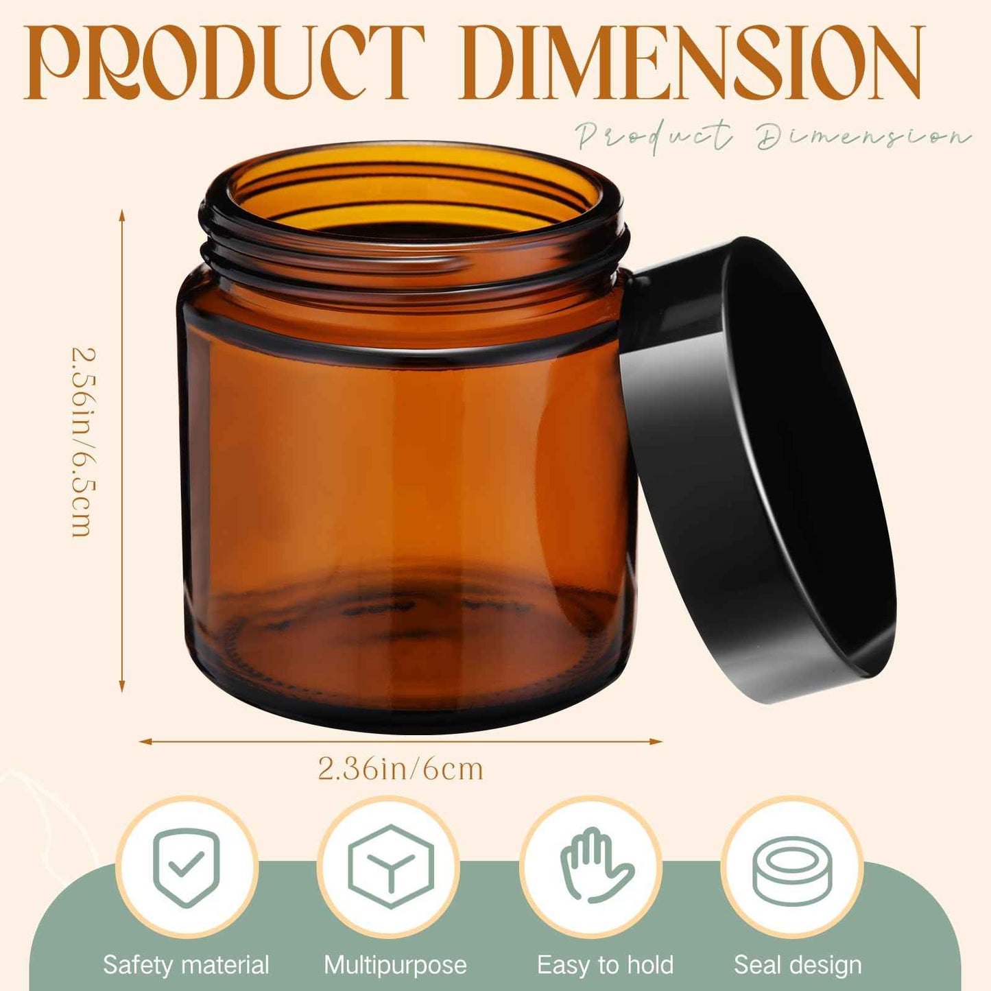 Patelai 4 oz Glass Jars with Lids, 4 Pack Amber Cosmetic Jars with Black Lids Leakproof and Dishwasher Safe for Travel Storage Makeup, Cream,Lotion,Ointments