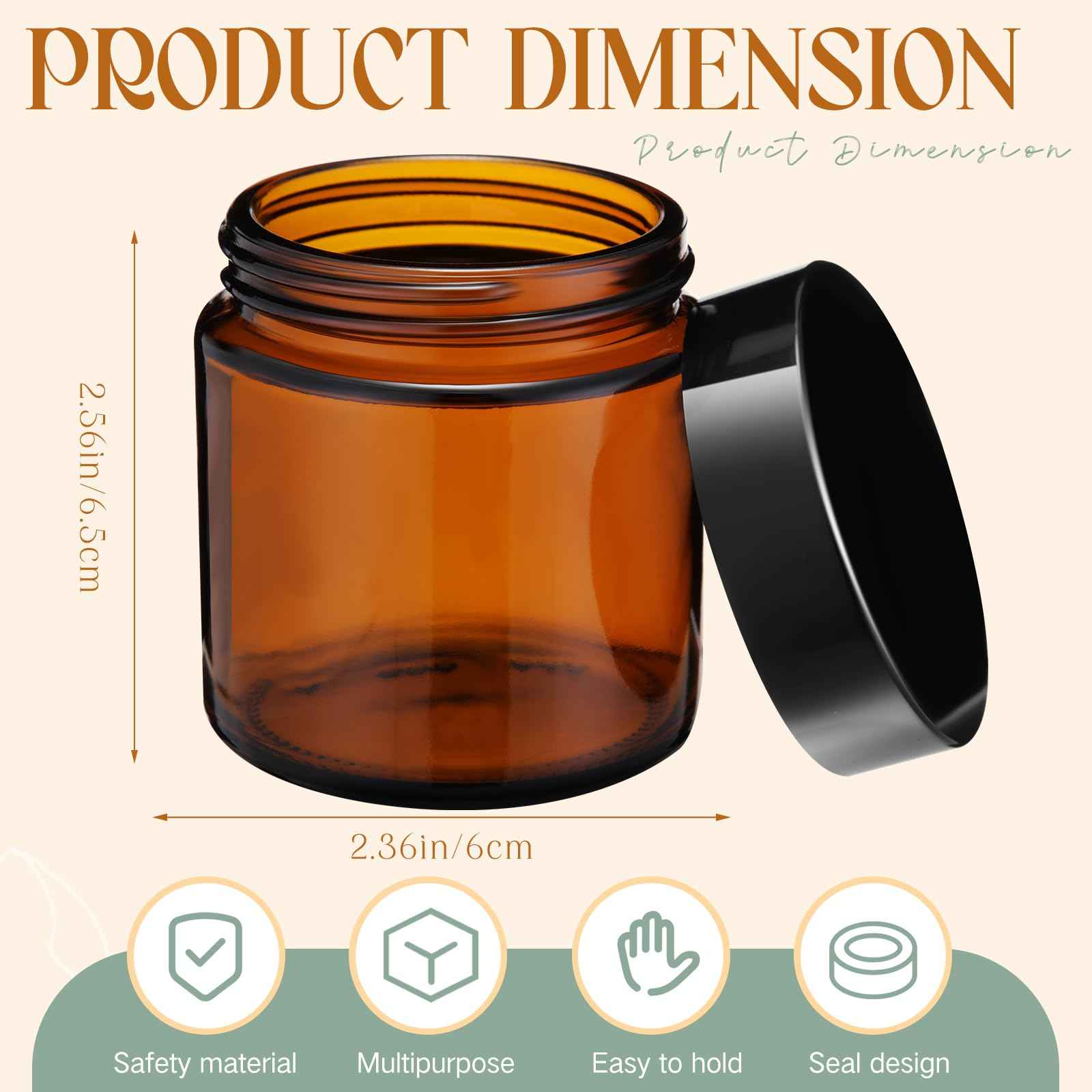 Patelai 4 oz Glass Jars with Lids, 4 Pack Amber Cosmetic Jars with Black Lids Leakproof and Dishwasher Safe for Travel Storage Makeup, Cream,Lotion,Ointments