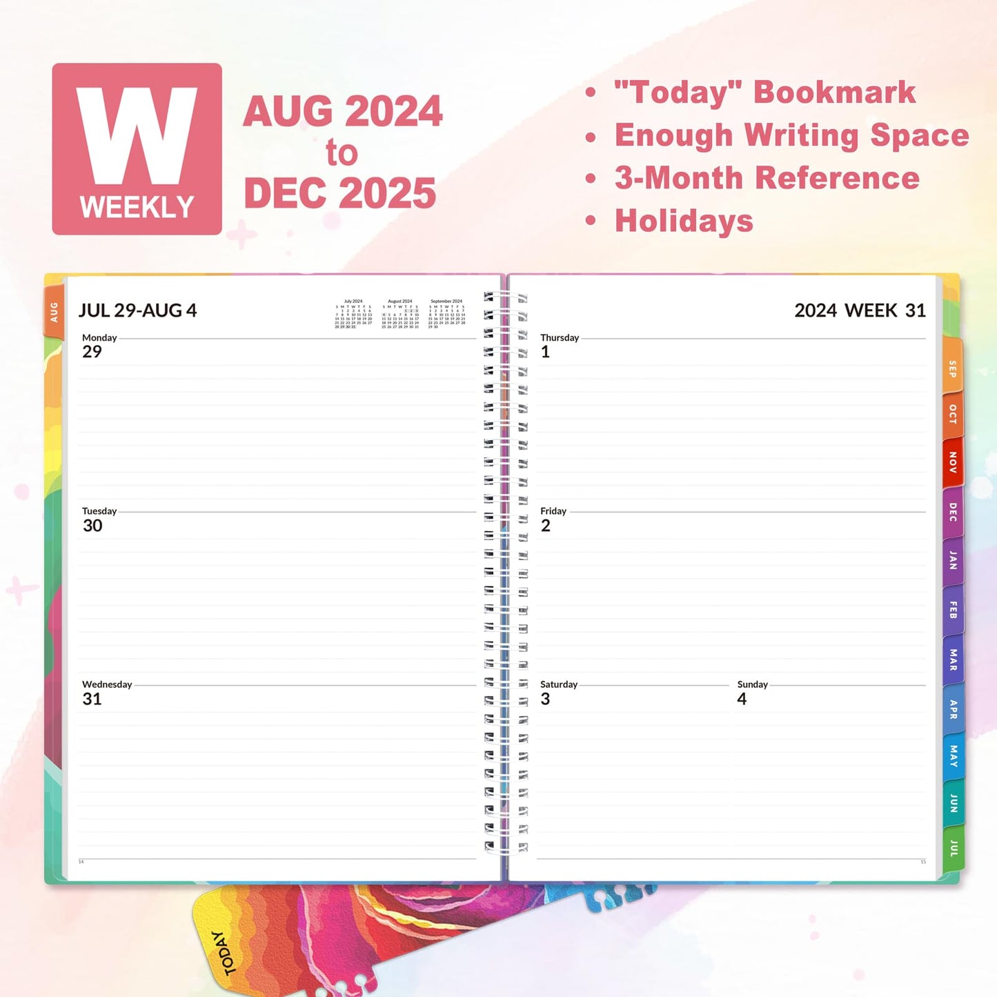 SUNEE Academic Planner 2024-2025 Weekly and Monthly - from August 2024 - December 2025, 8.5"x11" School Year Calendar Daily Planner with Monthly Tab, Flexible Cover, Note Pages, Pockets, Bookmark,