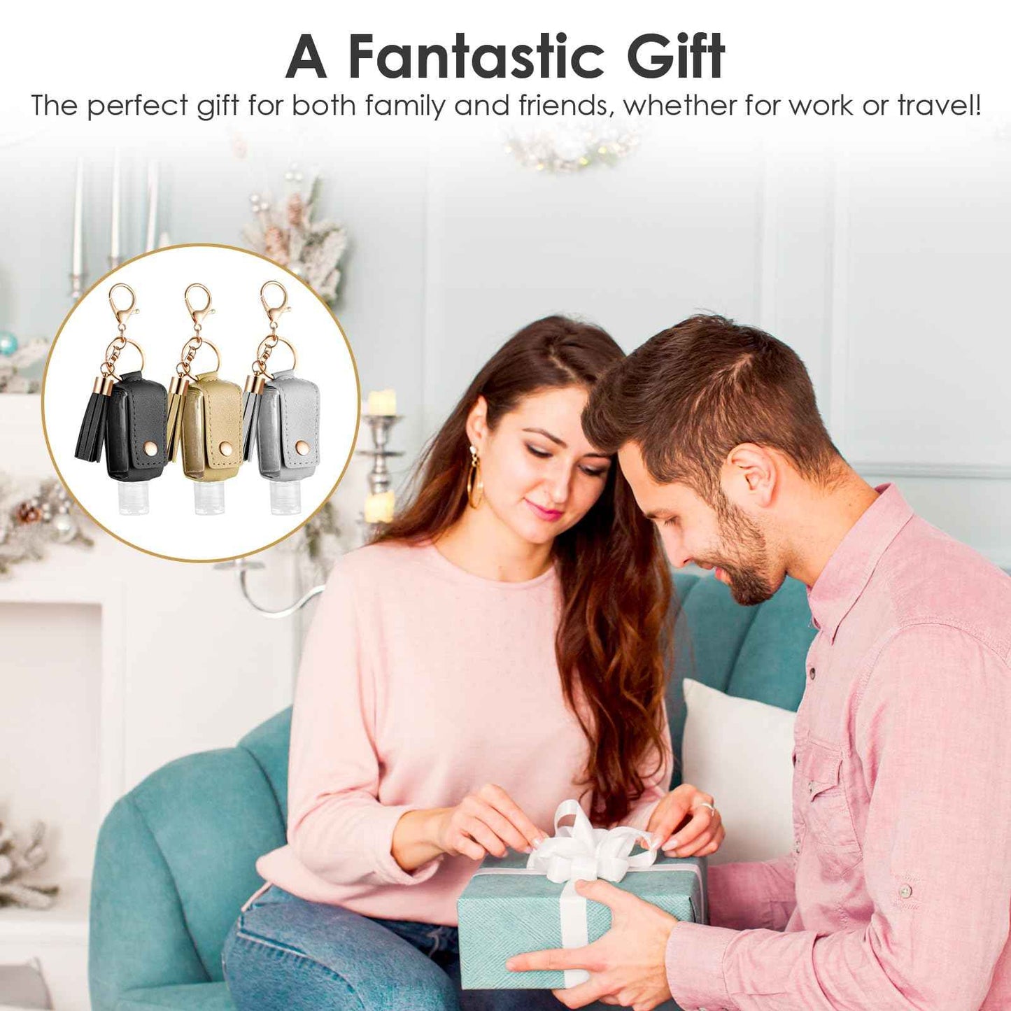 PEOVLVN 3Pcs Hand Sanitizer Keychain - 30ml Portable Leather Holder Travel Size Case With Refillable Bottle for Toiletry Lotion Liquid Soap Shampoo