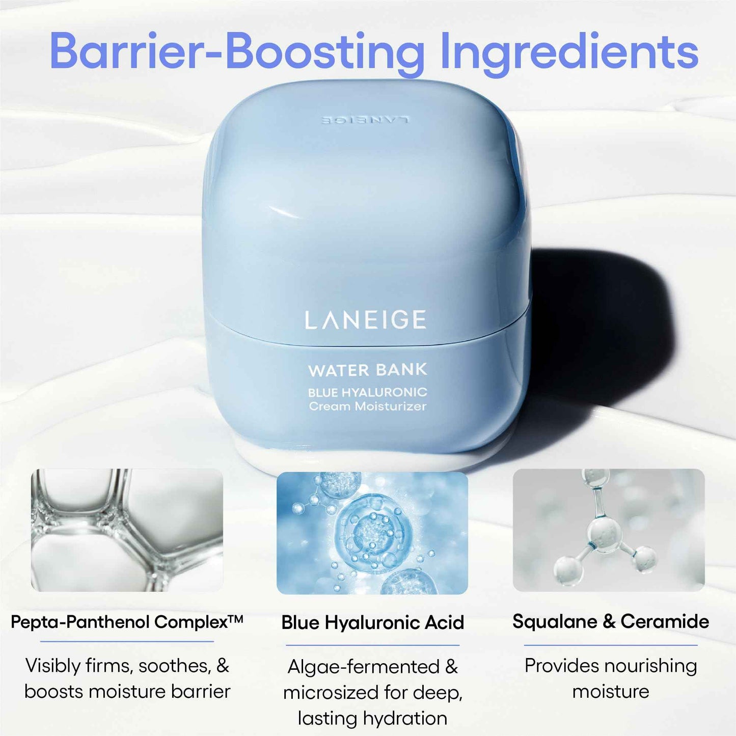 LANEIGE Water Bank Blue Hyaluronic Cream Moisturizer Refill: Hydrating Korean Face Cream with Squalane & Ceramide for Skin Barrier Support, Dermatologist-Tested