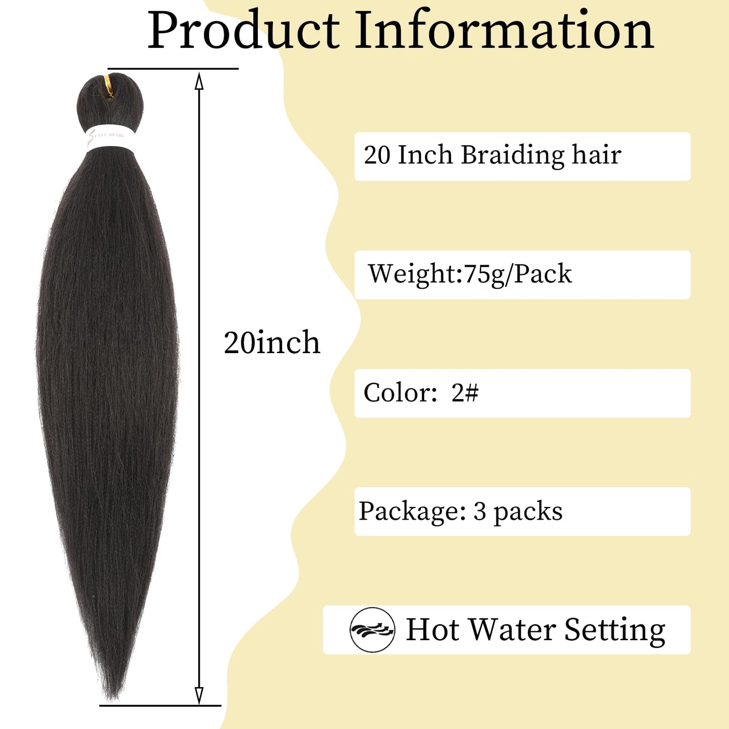 20 Inch Braiding Hair Pre Stretched Braids Hair Extensions Hot Water Setting Braiding Hair Kanekalon Braiding Hair Pre Stretched Hot Water Setting Soft Yaki Braiding Hair