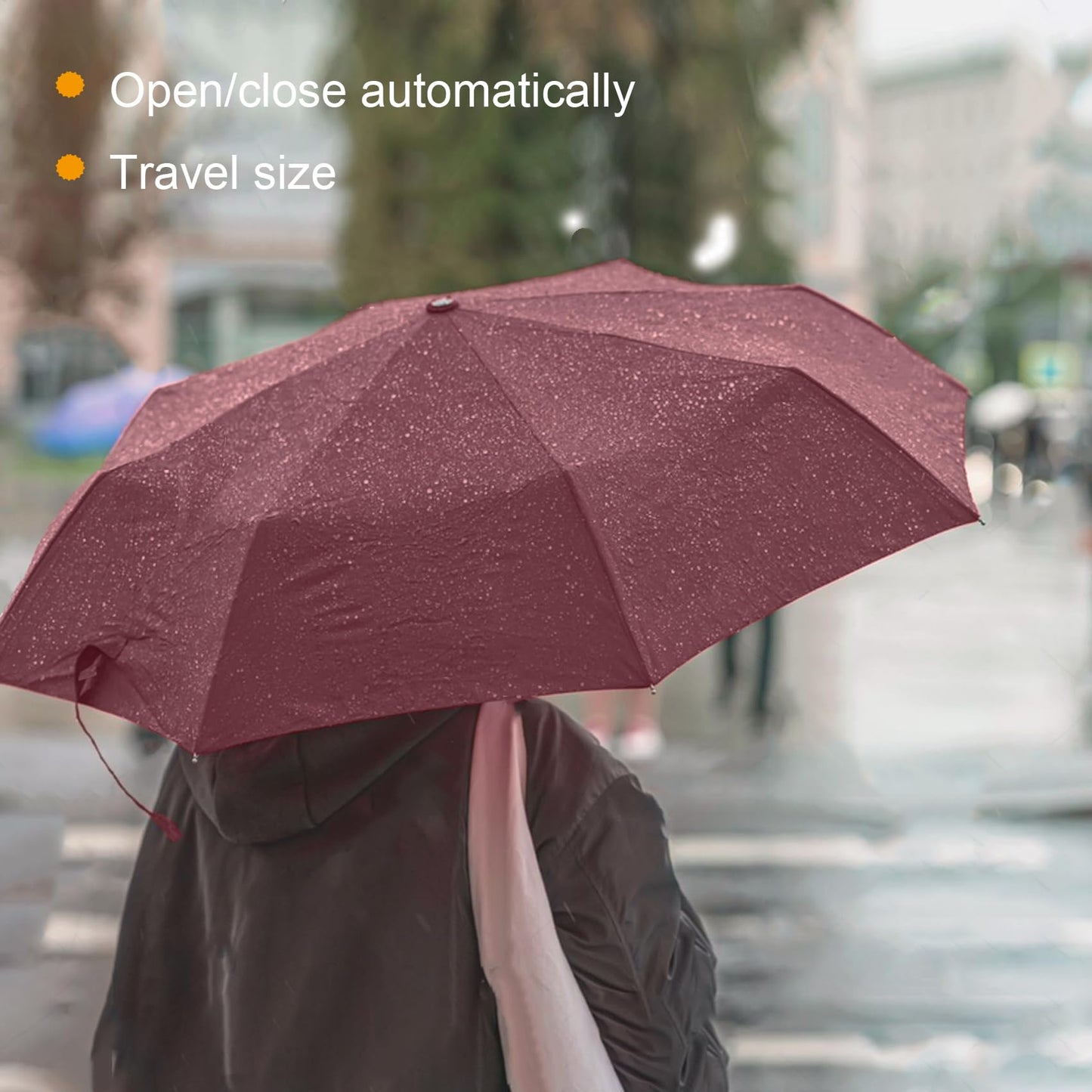 SIEPASA Windproof Travel Compact Umbrella-Automatic Umbrellas for Rain-Compact Folding Umbrella, Travel Umbrella Compact, Small Portable Windproof Umbrellas for Men Women Teenage. (Wine Red)