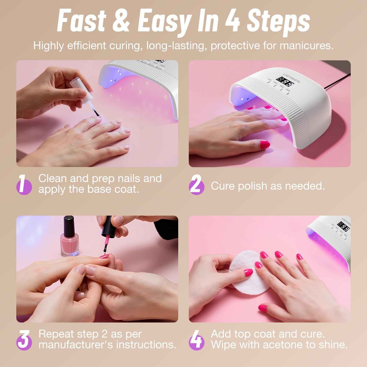 LadyMisty UV Nail Lamp - Fast Drying, UV Light for Gel Nails with 30 Dual Lamp Beads, 4 Timer, LCD Display, Energy Efficient LED Nail Light for Home & Salon