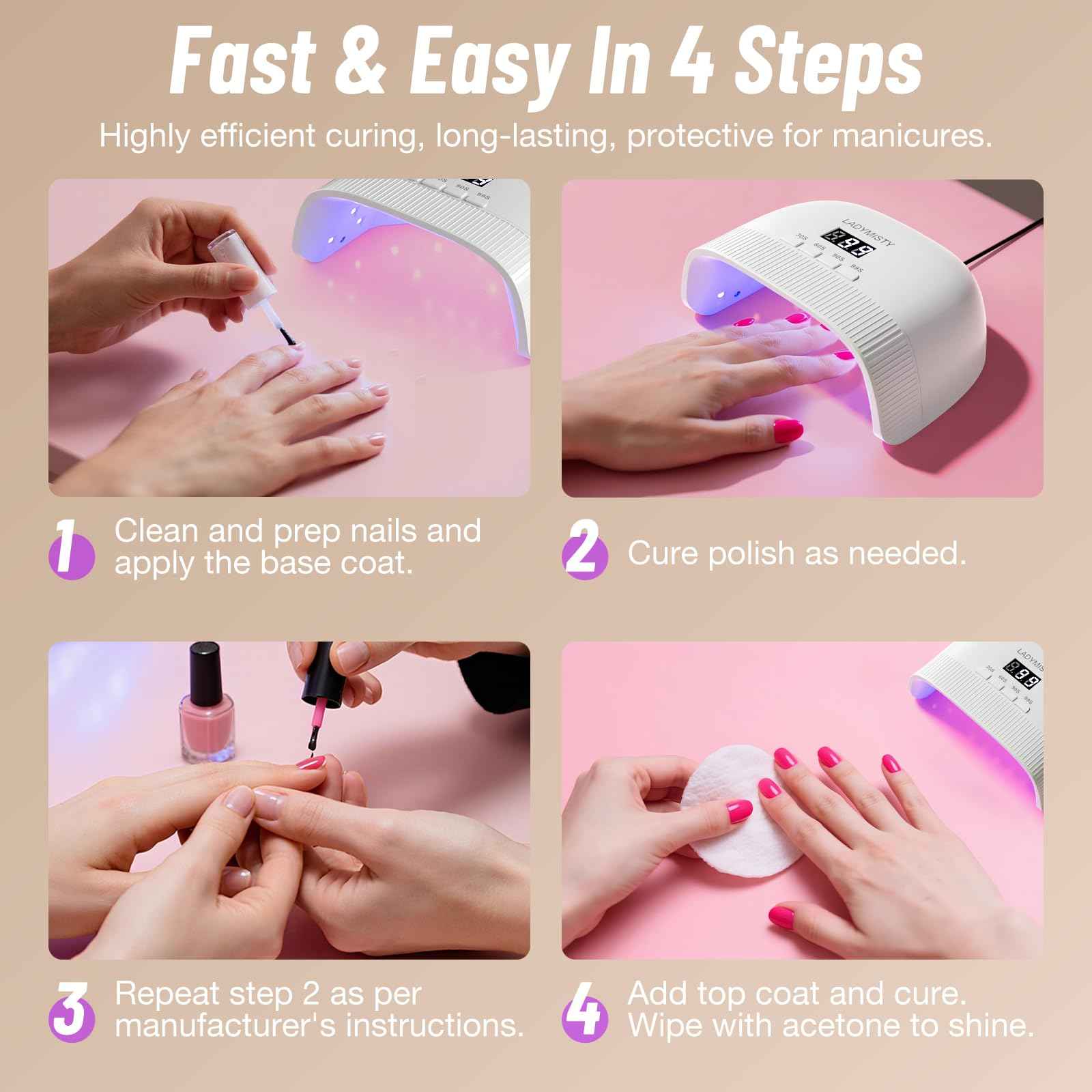 LadyMisty UV Nail Lamp - Fast Drying, UV Light for Gel Nails with 30 Dual Lamp Beads, 4 Timer, LCD Display, Energy Efficient LED Nail Light for Home & Salon