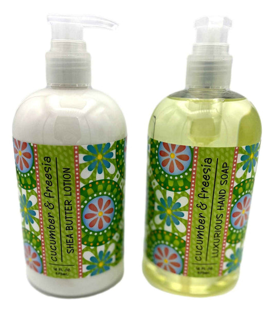Greenwich Bay Trading Company Garden Collection Bundle: Cucumber Freesia - 16 Ounce Shea Butter Lotion & 16 Ounce Hand Soap
