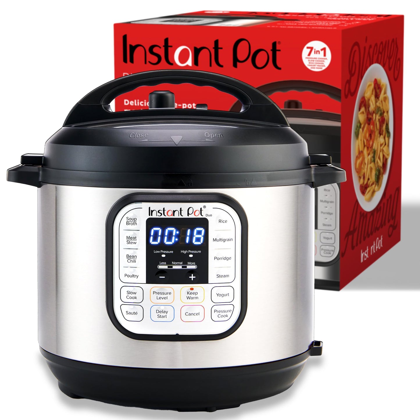 Instant Pot Duo 7-in-1 Electric Pressure Cooker, Slow Cooker, Rice Cooker, Steamer, Sauté, Yogurt Maker, Warmer & Sterilizer, Includes App With Over 800 Recipes, Stainless Steel, 8 Quart