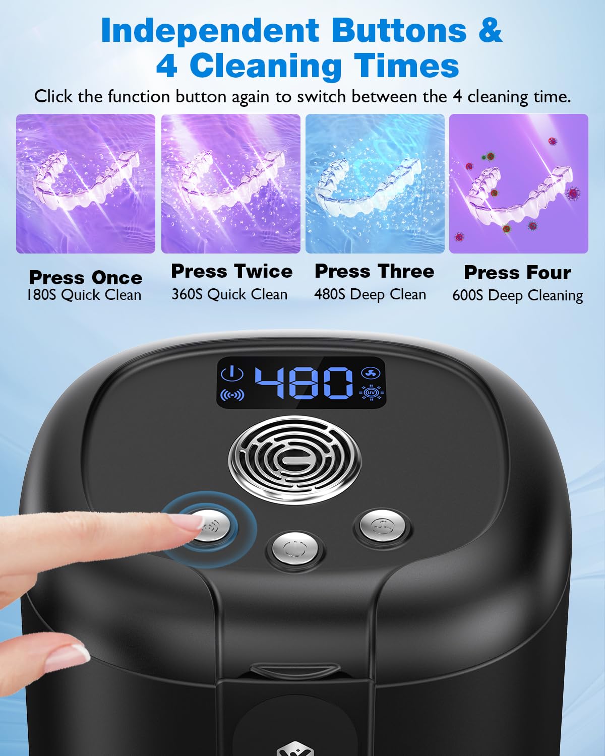 Widit Ultrasonic Retainer Cleaner, Retainer Cleaner Machine with U-V Light & Drying, 46kHz Sonic Cleaner Machine, 4 Modes with Digital Timer for Dentures, Mouth Guard, Braces, Aligner, Jewelry