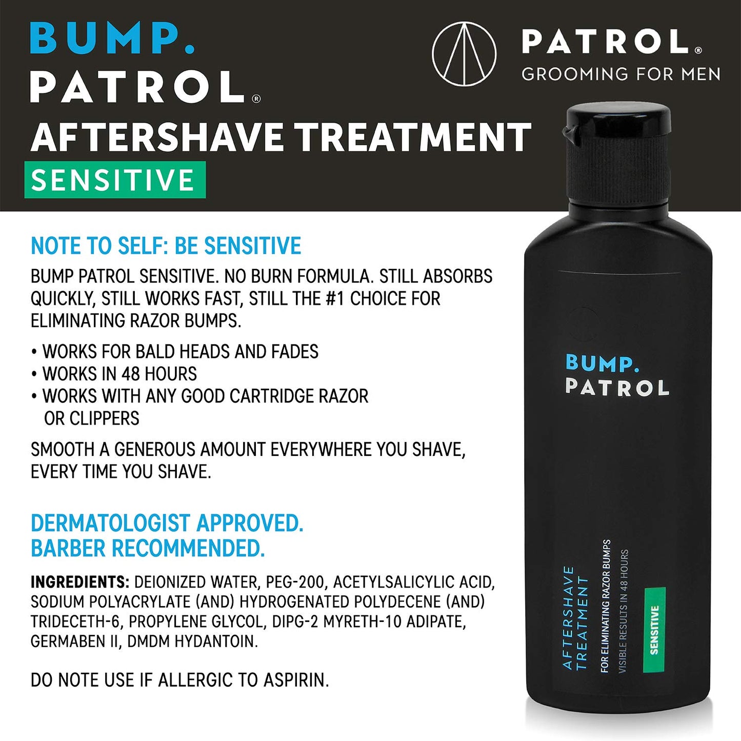 Bump Patrol Sensitive Strength Aftershave Formula - Gentle After Shave Solution Eliminates Razor Bumps and Ingrown Hairs - 2 Ounces 4 Pack