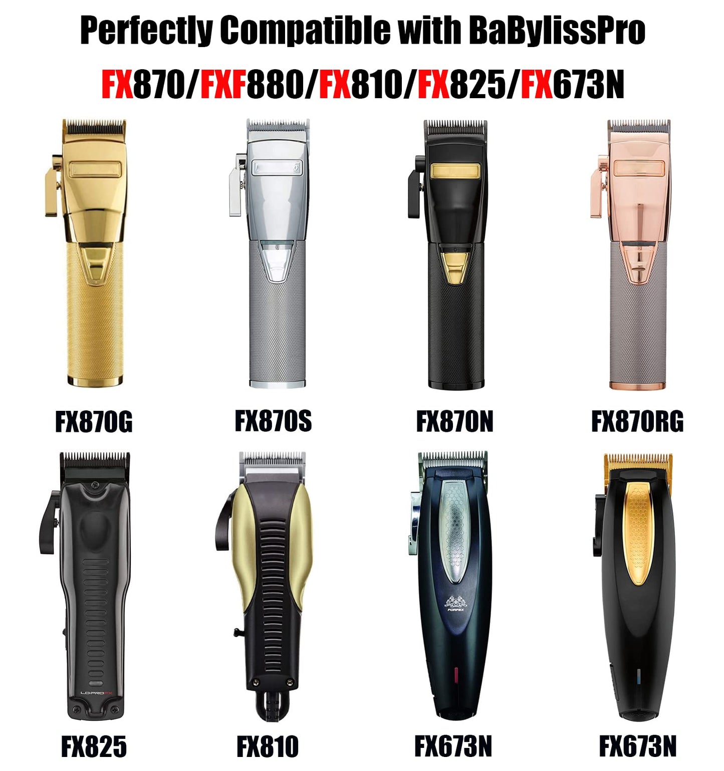 Amorka FX802G Replacement Blades for BaBylissPRO Clippers, Replacement Clipper Blades Compatible with BaBylissPRO Barberology FX870/FXF880/FX810/FX825/FX673N, Gold