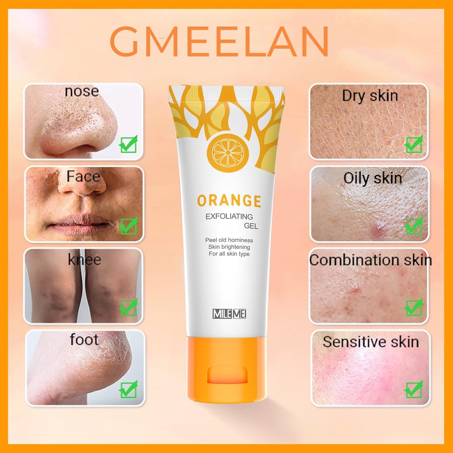 Orange Exfoliating Gel,Scrub Face Body Gel,Deep Cleansing Moisturizing Facial Exfoliator. 50g