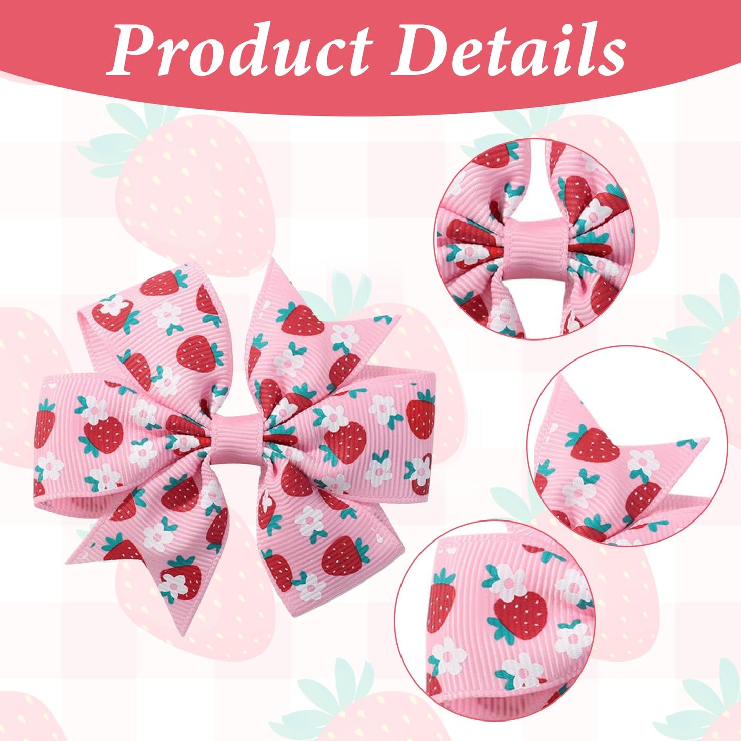 Strawberry Bow Hair Clips for Baby Girls - 2Pcs 3inch Boutique Grosgrain Ribbon Pinwheel Hair Bows Alligator Clips Cute Strawberry Hair Barrettes Toddler Hair Accessories for Infant Girls Toddlers