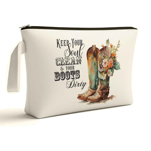 ARPTCN Western Cowboy Boots Makeup Bag - Cowboy Boots Themed Lover Gifts for Girls Mom Women, Canvas Makeup Bag, Western Gifts for Women