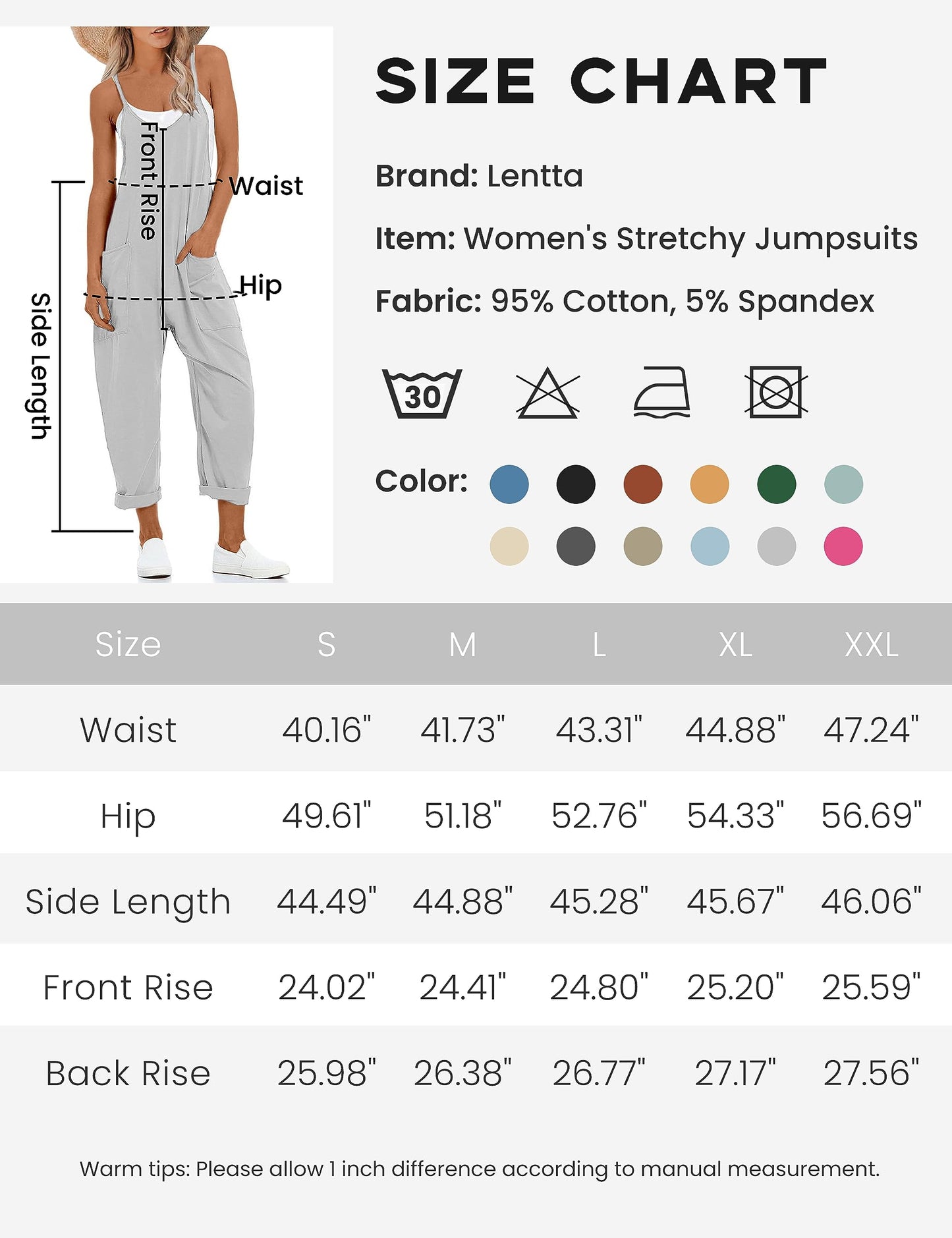 Lentta Women's Causal Jumpsuits V Neck Sleeveless Harem Overalls Stretchy Adjustable Strap Romper with Pockets(LightGrey-S)