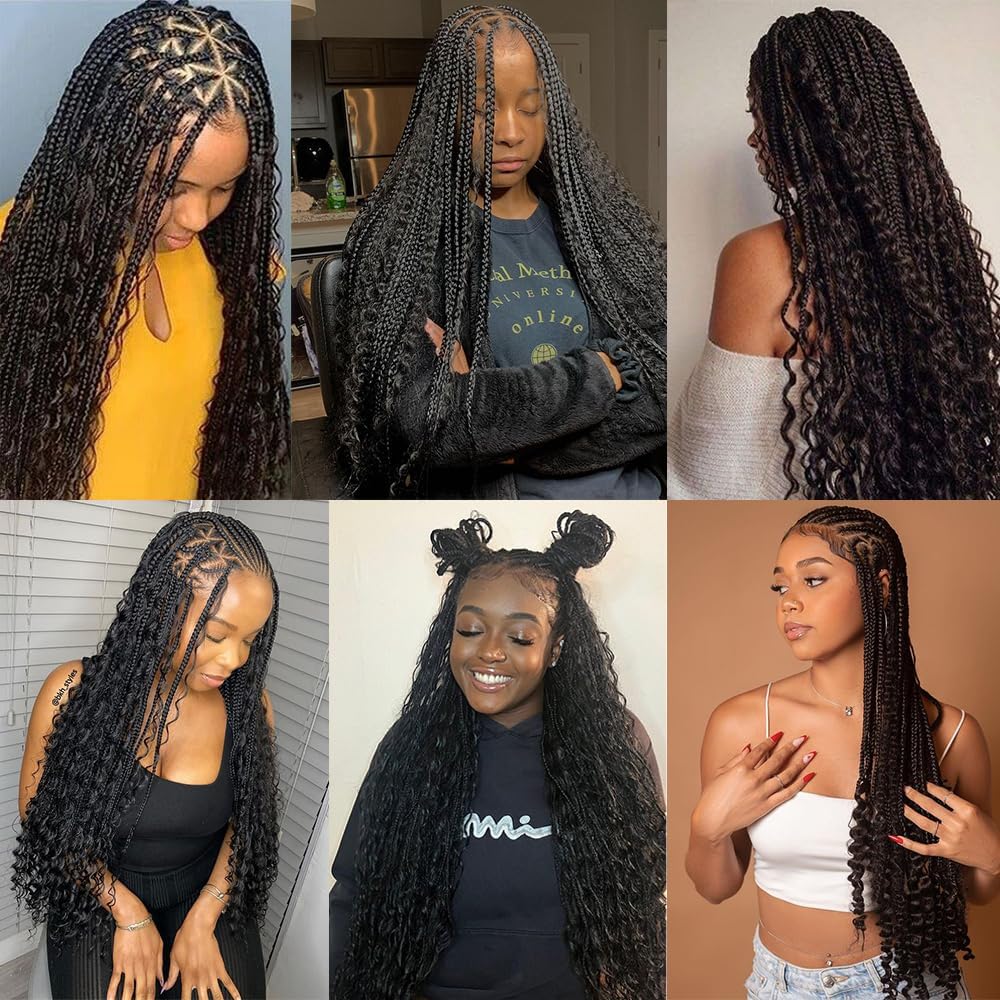 Braiding Hair Boho Hair for Braiding Deep Wave Braiding Hair for Woman Boho Braids Wet and Wave, Bulk Braiding Hair For Micro Braids Curly Deep Bulk 24 Inch Nature Black