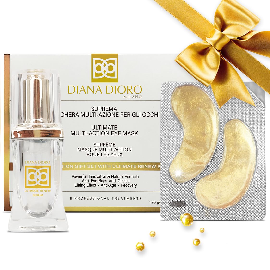 DIANA DIORO 24K ULTIMATE GIFT SET - Moisturizing Glow Eye Masks & Serum - Premium Effective Ingredients Under Eye Patches Gels - Anti-Aging Mask for Puffiness, Dark Circles, Wrinkles