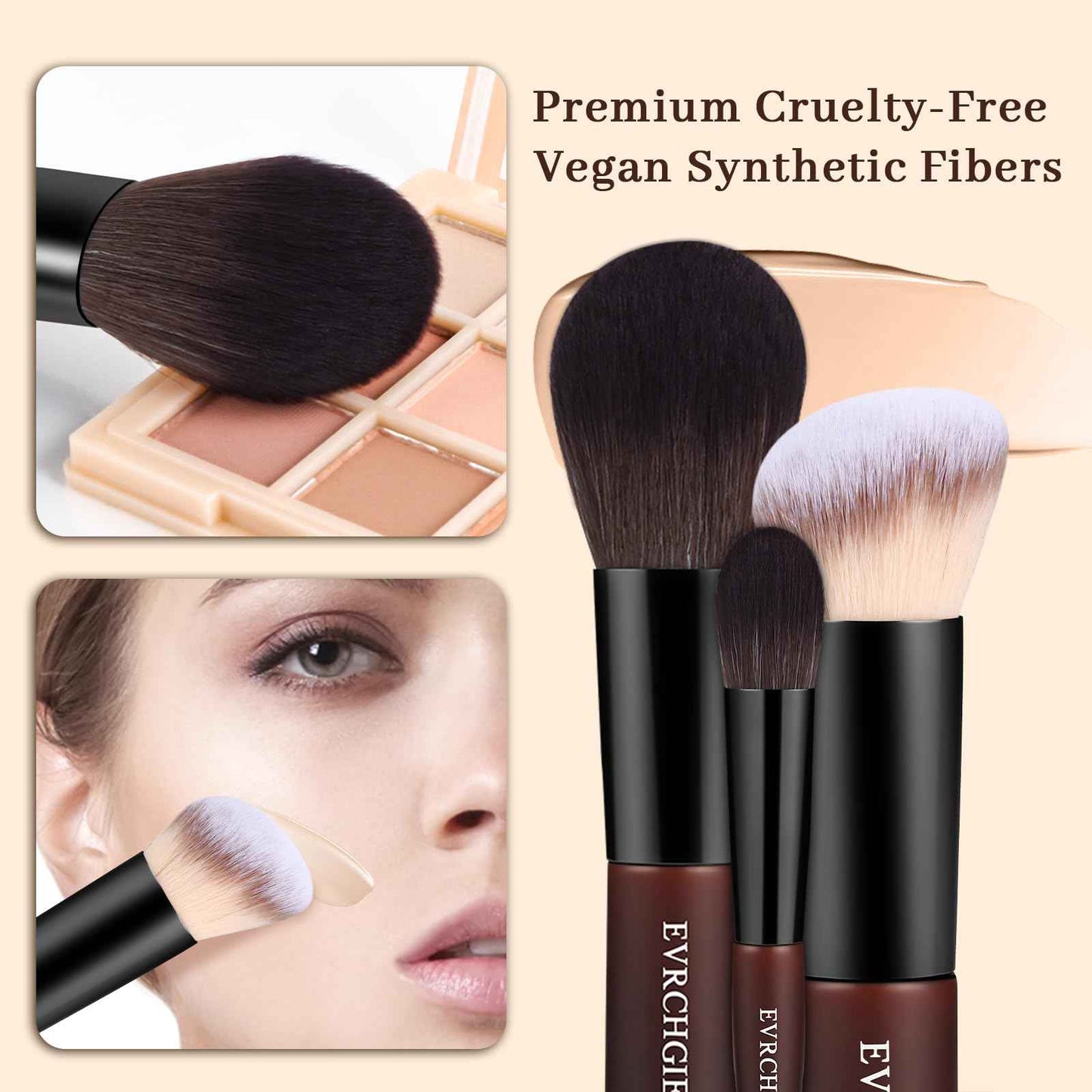 Travel Makeup Brush Set, 15 pcs Mini Makeup Brushes and 2 Puff for Foundation, Powder, Eyeshadow, Highlight, Contour, Blush & Concealer, Small Makeup Brush Set Purse Size with Case (black and brown)