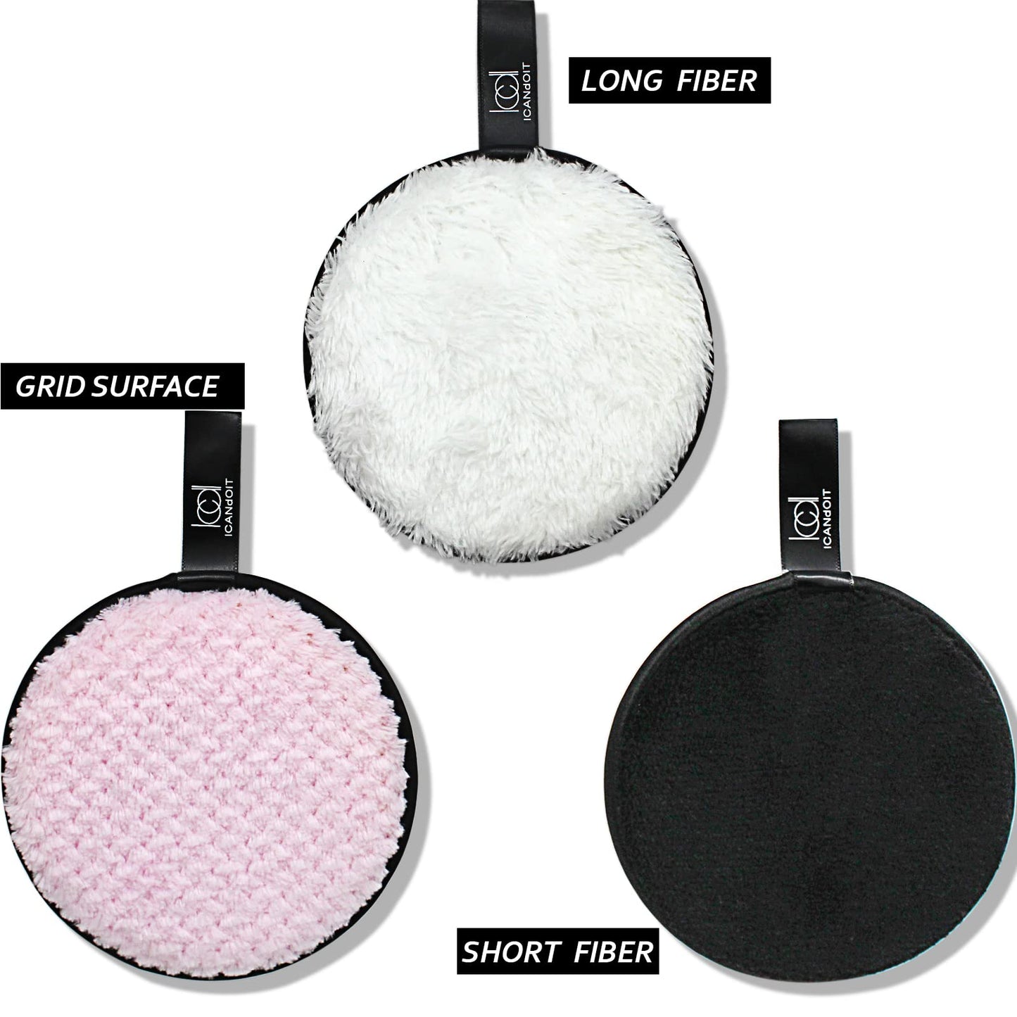 ICANdOIT- Extra Large Microfiber Reusable Makeup Remover Pads for Light&Heavy Makeup & Masks Round Makeup Remover Wipes for Blush, Eye Shadow, Foundation,Concealer (6 Pads)