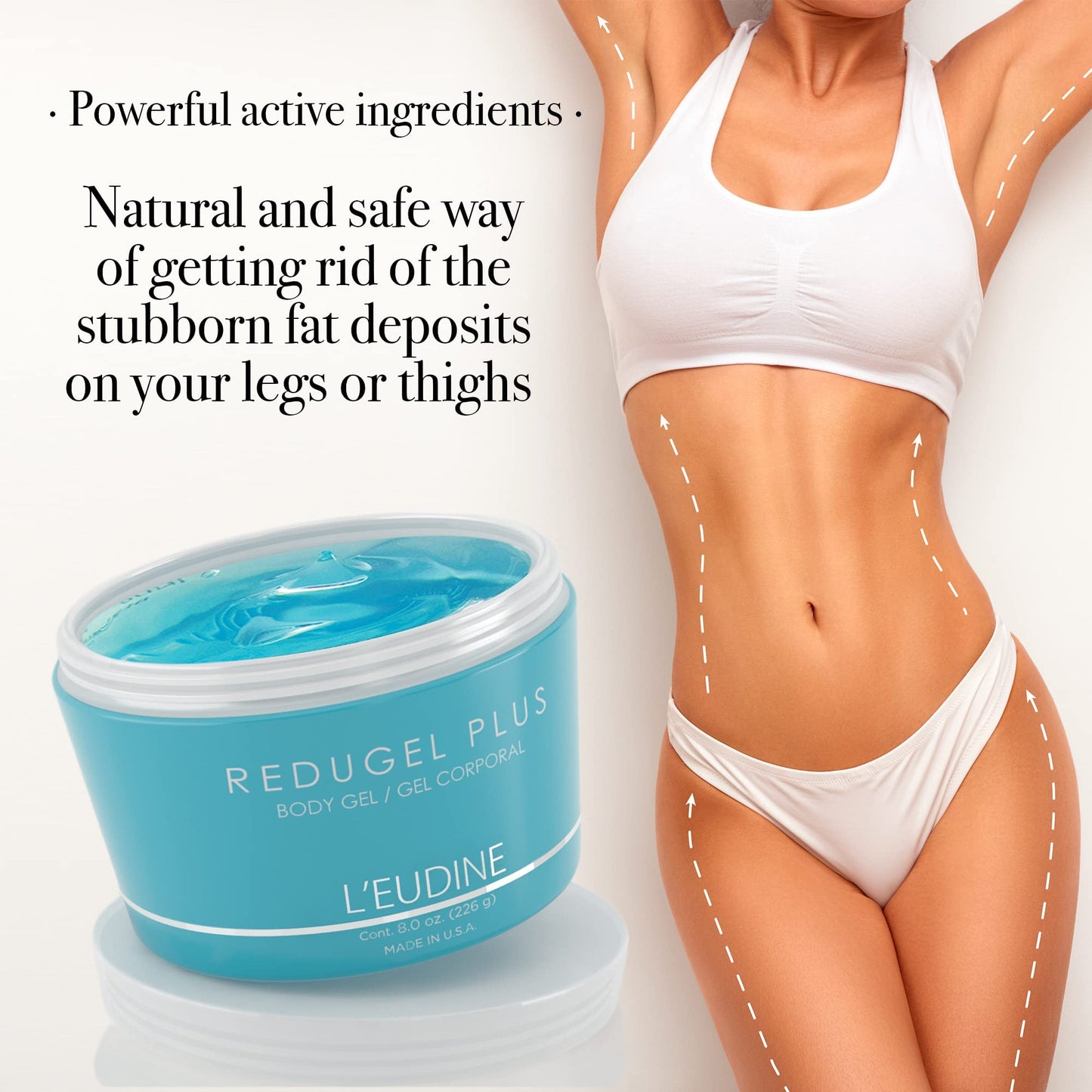 L’EUDINE Redugel Plus Skin Tightening Cream – Pack of 6 – 8oz Anti Cellulite Cream with Mint Oil, Field Horsetail, Marine Algae, Maca Extract – Powerful Non-Greasy Formula – Firming and Toned Skin