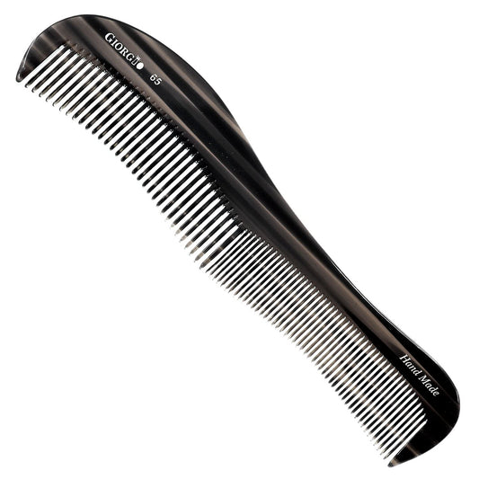 Giorgio G65 Classic Dresser Contour Comb, Double Tooth Coarse/Fine Hair Styling Grooming Comb for Men, Women and Kids. Black Barber Comb Saw Cut, Handmade and Hand Polished for Everyday Hair Care