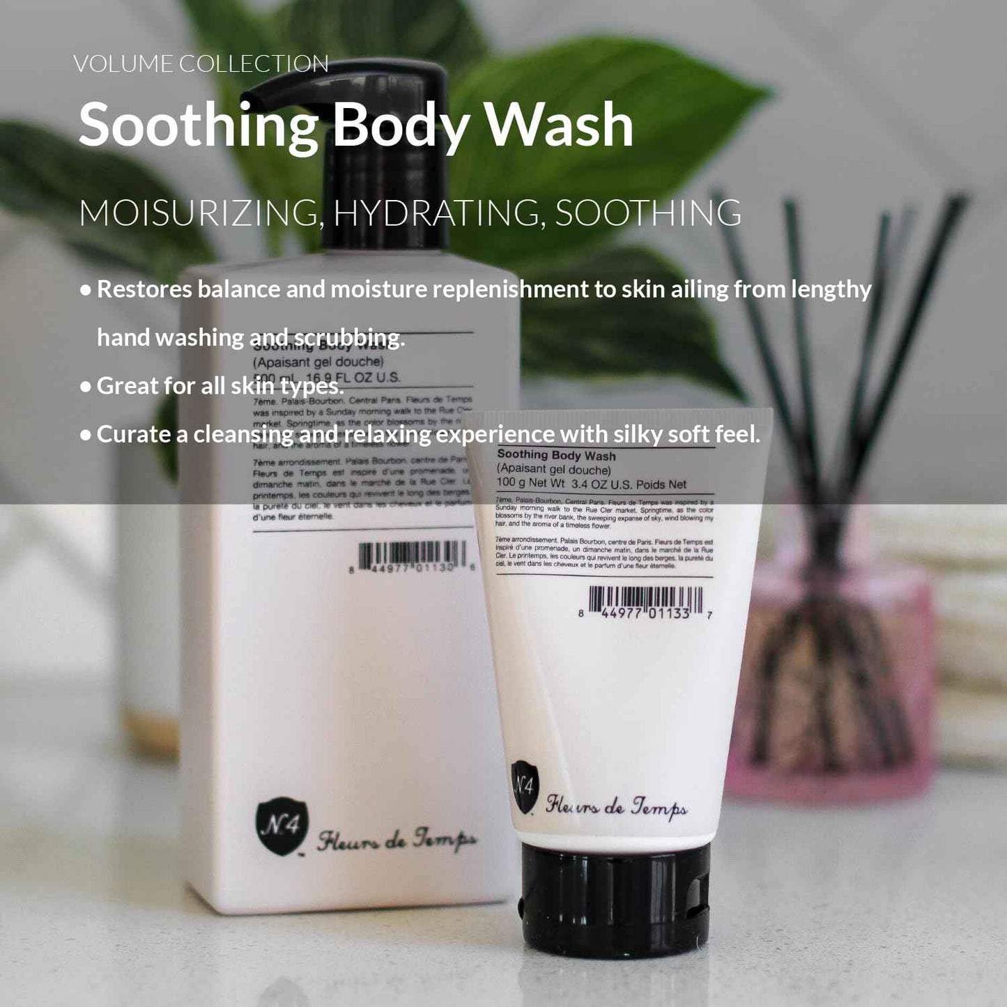 Number 4 Fleurs de Temps Soothing Body Wash. Moisturizing Body Wash with Vitamin E and Oat Extract, 16.9 oz