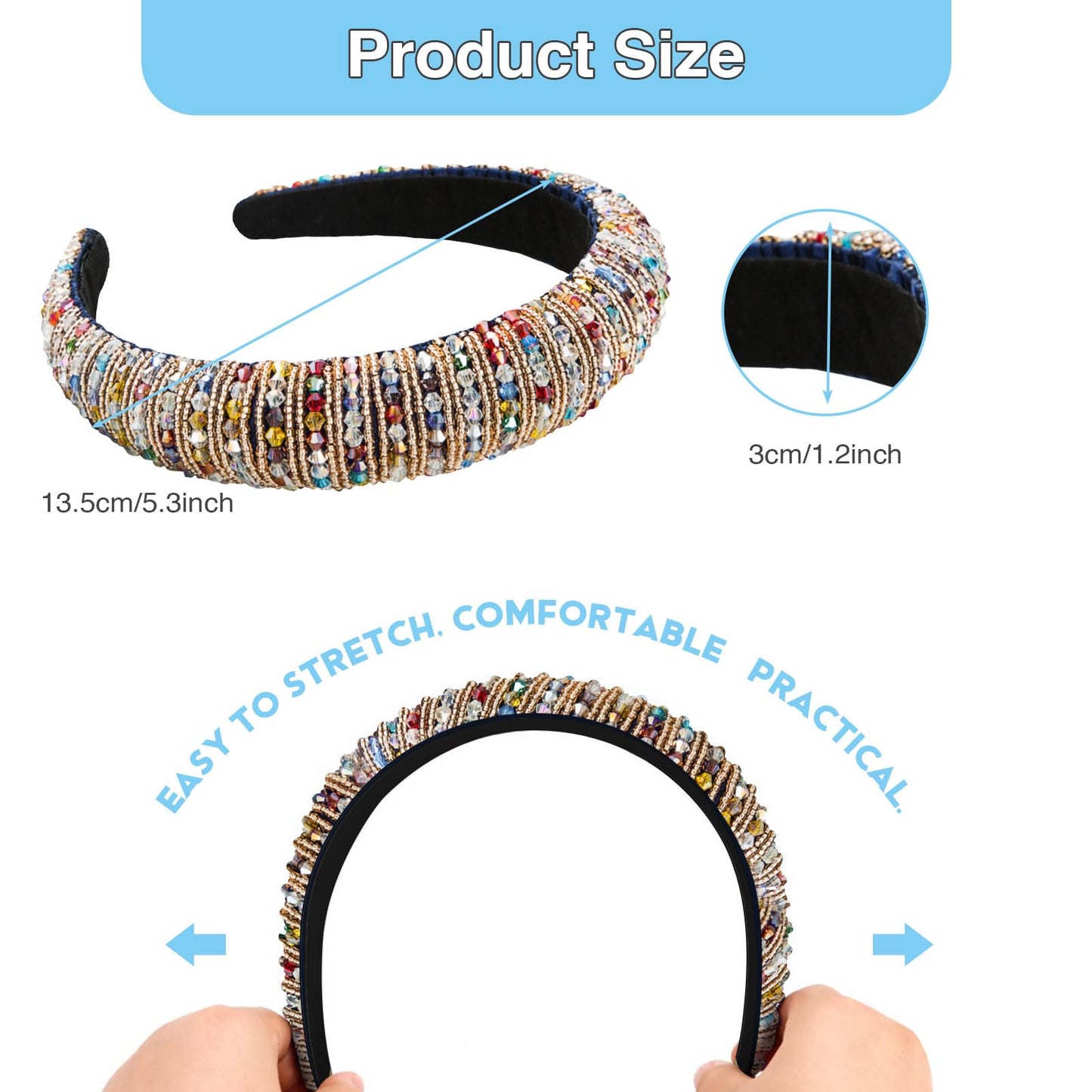 YFKEJI Headbands for Women,Hair accessories for women, Beads Headband for Thick Hair Bejewelled Hairband Glitter Hair Hoops Hair Accessories for Girls Fashion, Multi-colored(H#)