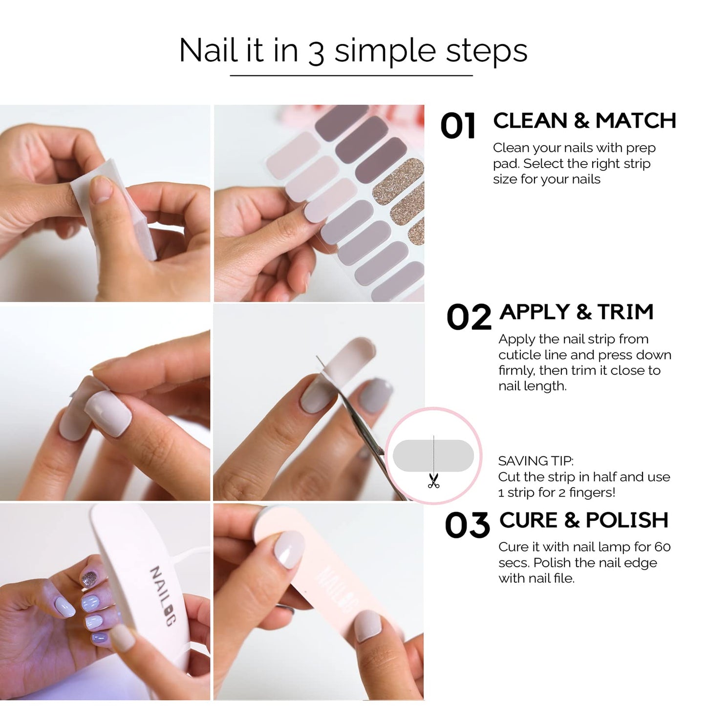 NAILOG Semi Cured Gel Nail Strips (20 Extra Long Polish Stickers/Wraps) | Glossy & Long Lasting Soft Gel Finishing Nail Strips | Spring Whimsy