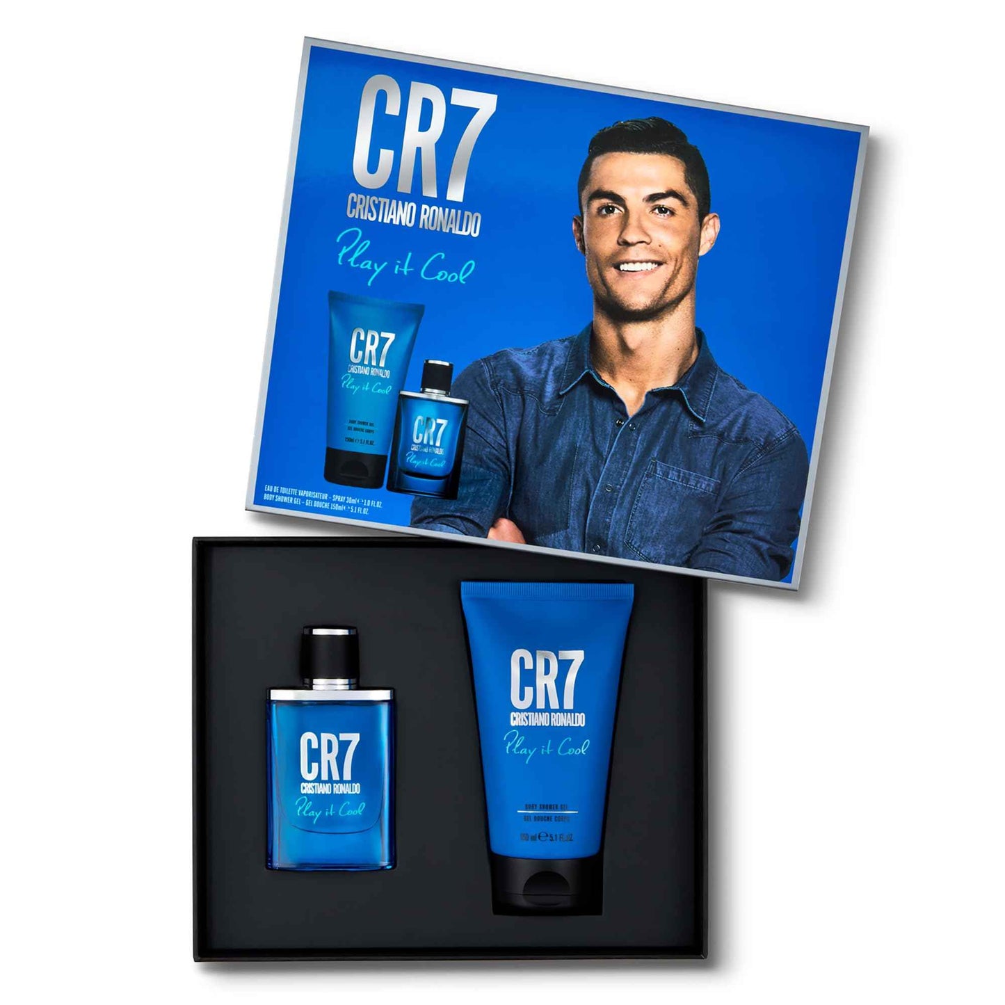 CRISTIANO RONALDO CR7 Play It Cool, 2 pc - Fresh Aromatic Body Wash for Men - Fougere Fragrance - Perfumed Shower Gel and EDT Gift Set for Men