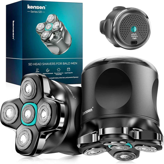 5D Head Shavers for Bald Men - Kensen 2025 Upgraded Large Hair Chamber Bald Head Shavers for Men, Best Head Razors for Bald Mens Waterproof USB-C Rechageable 160min Use for Home Office Travel Gift