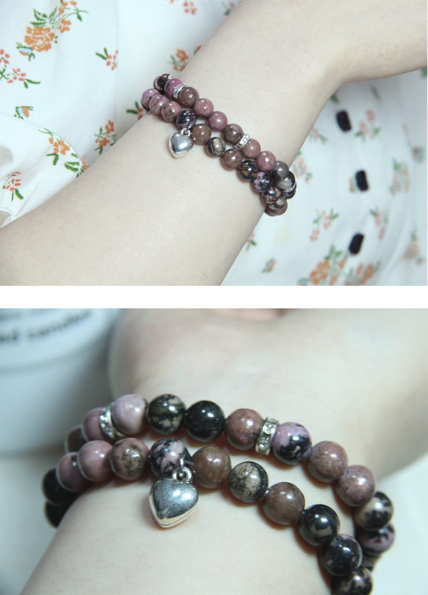 Healing Bracelets for Women - Rhodonite Bracelet - Healing Prayers Crystal Bracelet, 8mm Natural Stone Anti Anxiety Stress Relief Yoga Beads Get Well Soon Gifts