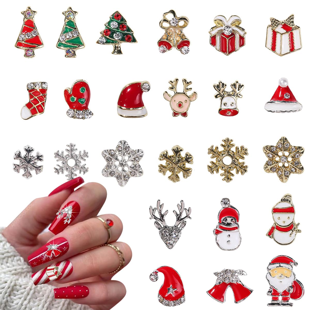 Christmas Nail Charms 24Pcs 3D Alloy Nail Charms for Acrylic Nails Christmas Gift Nail Art Charms Santa Claus Hat Socks Designs Christmas Set for Women DIY Christmas Decoration