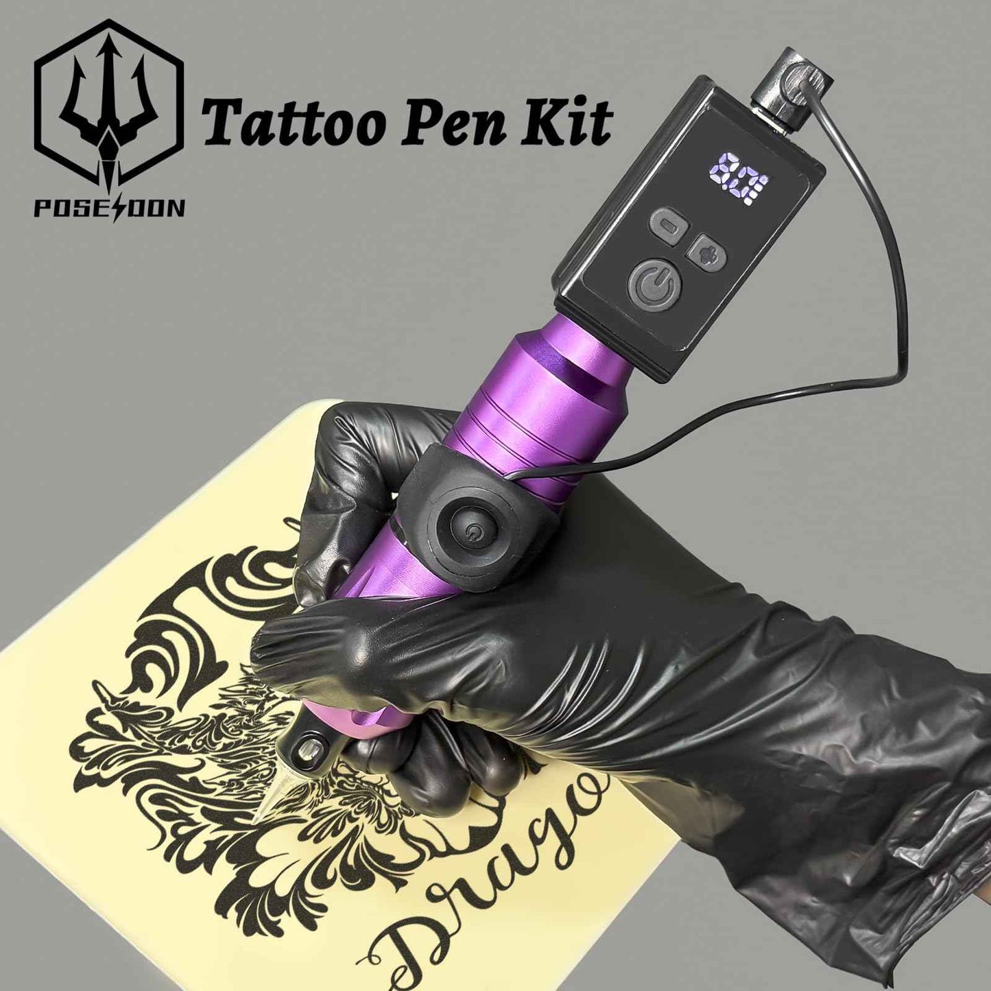 POSEIDON Tattoo Pen Set, Wireless Tattoo Gun Kit Tattoo Kit with 2Pcs Battery and 20Pcs Tattoo Cartridge Needles, Complete Tattoo Machine kit Tattoo Supplies for Beginners