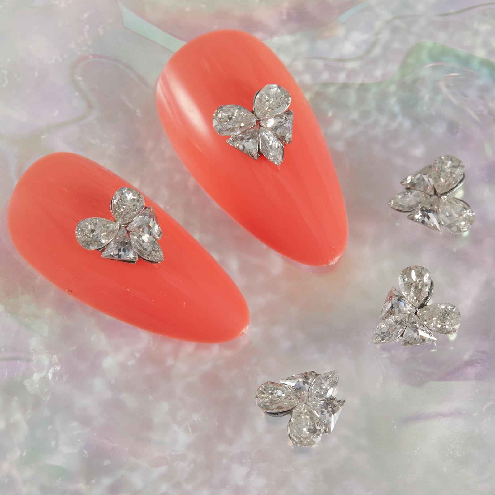 SILPECWEE 15pcs Heart Nail Rhinestones and Charms, Heart Zircon Nail Charms Glass Crystal 3D Nail Gems Diamond Alloy Nail Jewelry Studs Flat-Back Nail Art Decoration for Nails Supplies