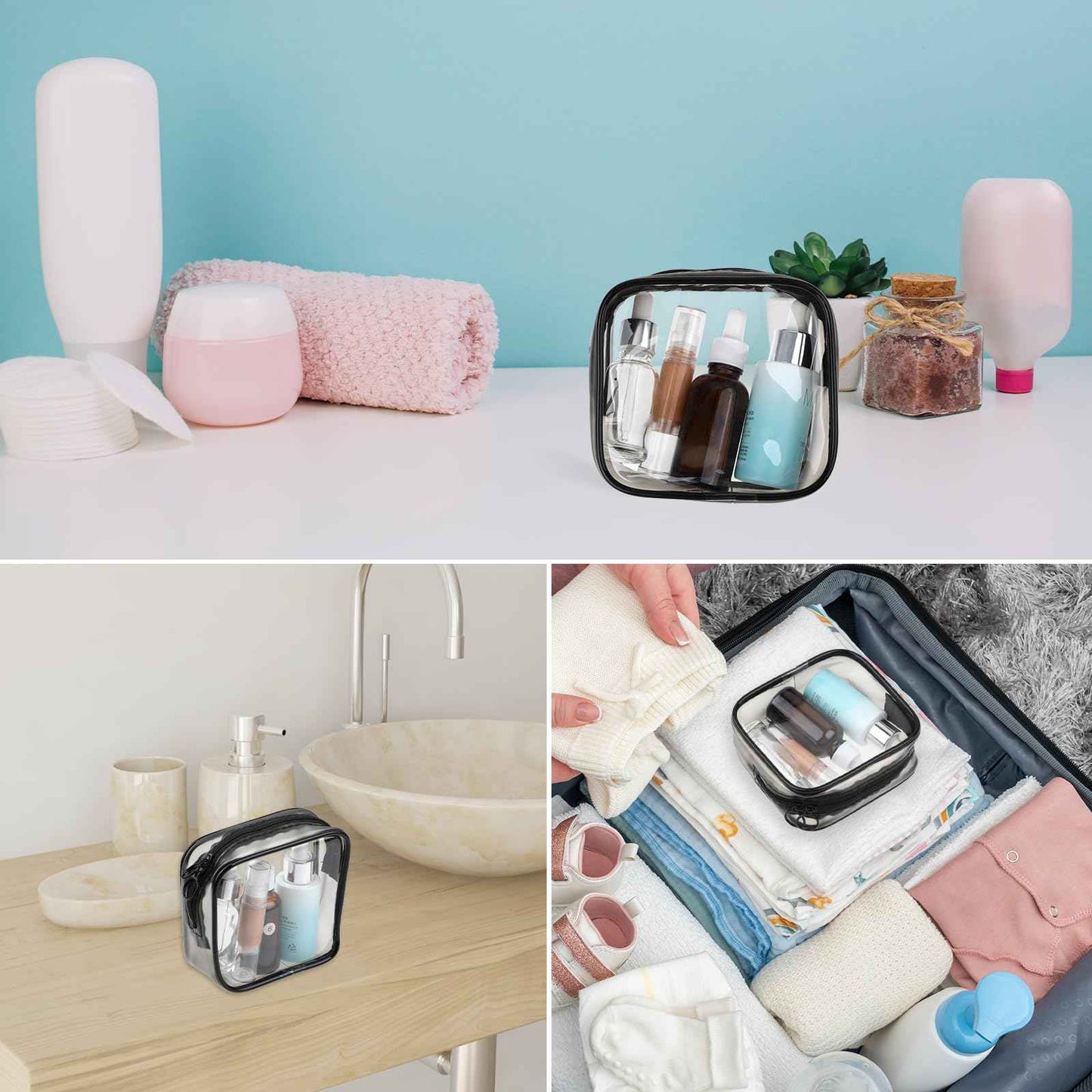 Sliverdew 2 PCS Small Clear Makeup Bags Zipper Pouch Mini Cosmetic Bag White Black Toiletry Bag for Men Purse Essentials Items Women Purse Travel Accessories