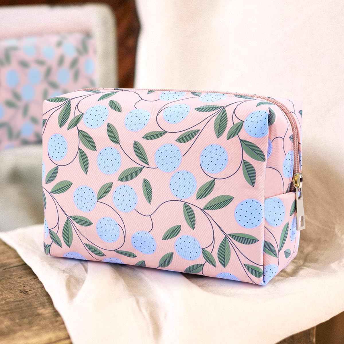 MAANGE Small Makeup Bag For Purse, Travel Cosmetic Bag Cute Makeup Pouch Portable Versatile Zipper Pouch For Women Oxford Fabric Preppy Makeup Bag