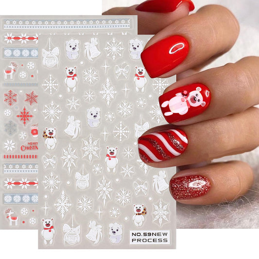 Christmas Nail Art Stickers Decals Santa Claus Snowflake Deer Nail Decals Winter Xmas Tree Snowman Nail Stickers 3D Self Adhesive Nail Art Decal Design for Women Girls DIY New Year Manicure