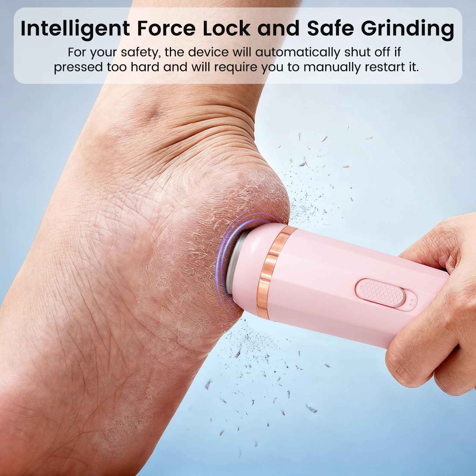 Wireless Electric Foot File - Callus Remover Tool for Feet, Rechargeable Pedicure Tool with 3 Replaceable Grinding Heads, Professional Adjustable Speed Foot Files for Dead Skin, Cracked Heels (Pink)