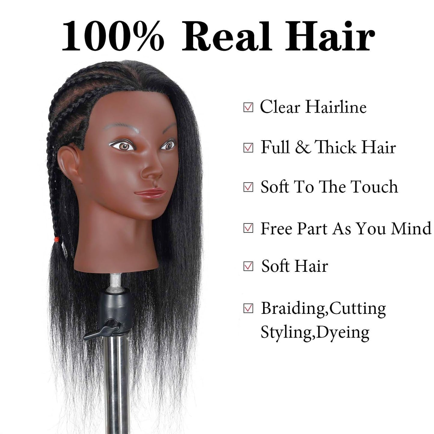 Opini 16" Mannequin Head Human Hair with 100% Real Hair Cosmetology Mannequin Doll Head for Hairdresser Practice Braiding Hairstyling with Free Table Clamp Stand (16 Inch)