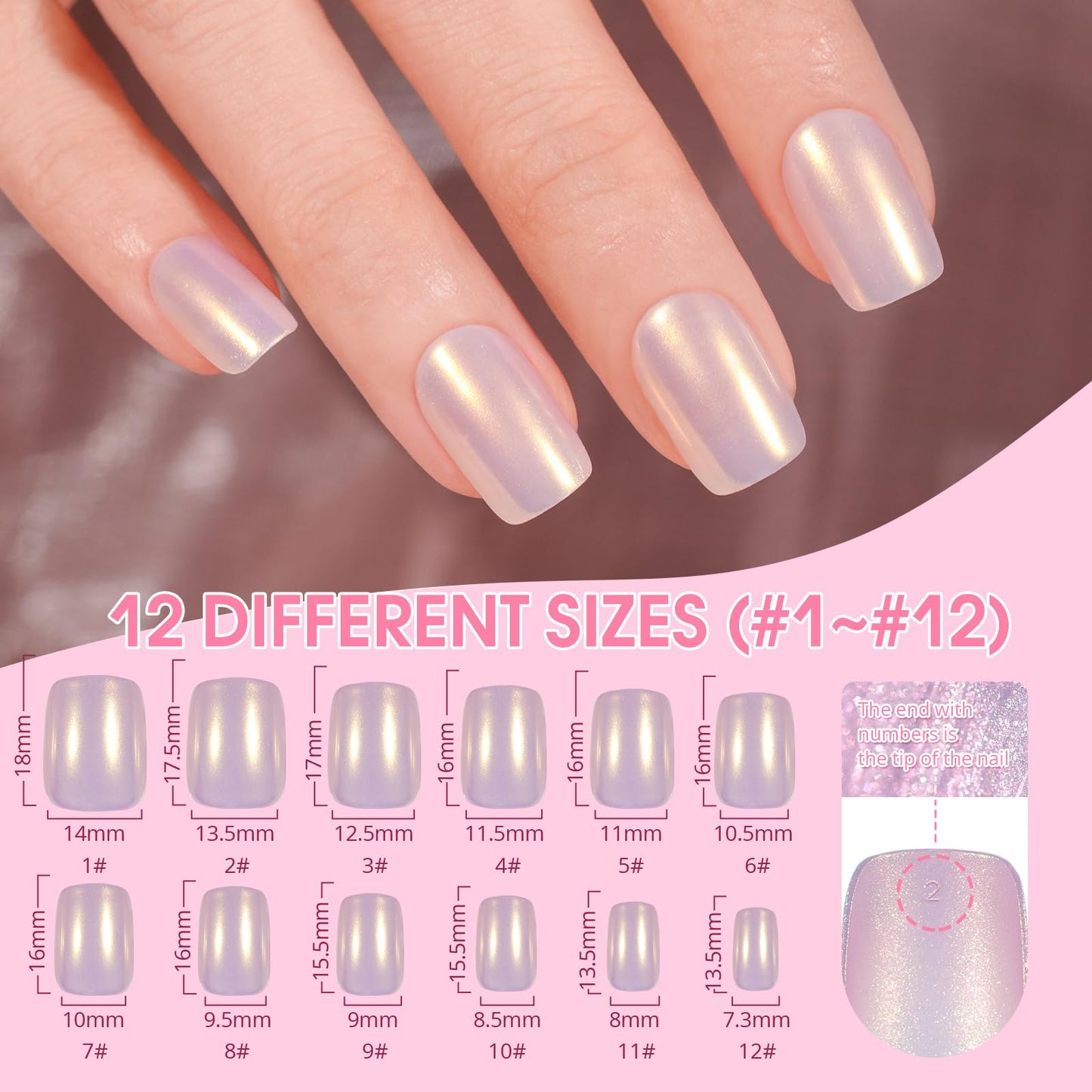 NEW Press on Nails Short, Jofay Fashion 120Pcs Salon-Like Fake Nails with French Mermaid/Pearl/Aurora Chrome Nail Designs, Glossy Artificial Acrylic False Nails, Glue on Nails Stick on Nails for Women