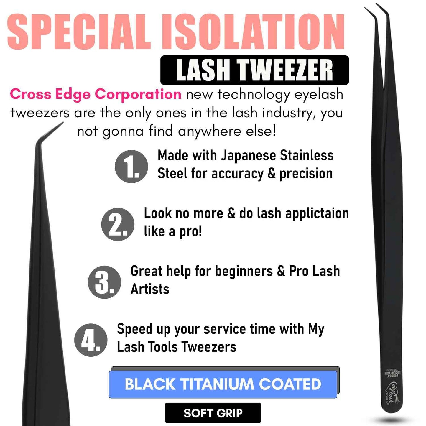 Isolation Tweezer for Eyelash Extensions – 14cm Curved Lash Tweezer, Stainless Steel, Best for Individual Isolation & Classic Lashes, Pinzas para Twisers (Black Titanium)