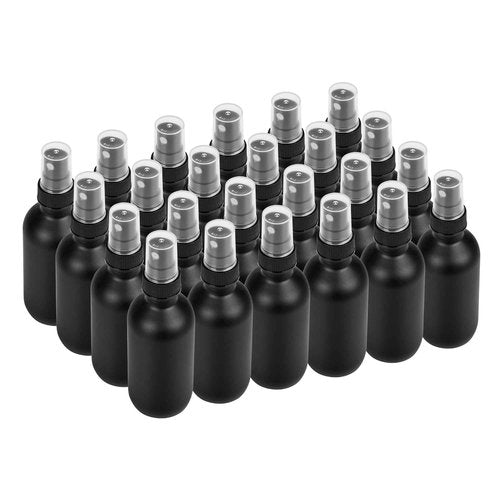 BILLIONSTARS 24 Pack 2oz Glass Boston Round Bottle with Fine Mist Sprayer - Black Frosted - Essential Oils, Bath, Beauty, Hair & Cleaning - Leakproof Travel Bottles
