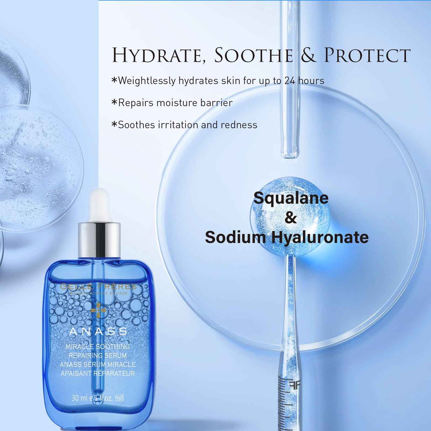 GELLÉ FRÈRES Squalane+B5 Hydrate & Soothe Facial Serum for Dry, Sensitive Skin, Repairing and Calming Skincare, for All Skin Types, 30ml
