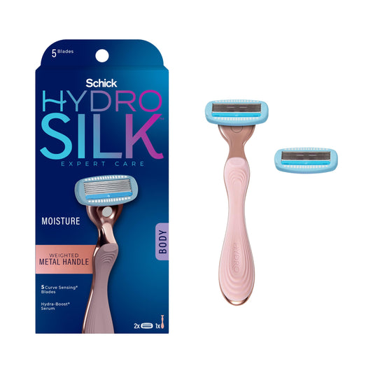 Schick Hydro Silk Rose Gold Metal Razor for Women | Womens Razors, Travel Razor, 5 Blade Razors for Women | 1 Handle & 2 Razor Refills