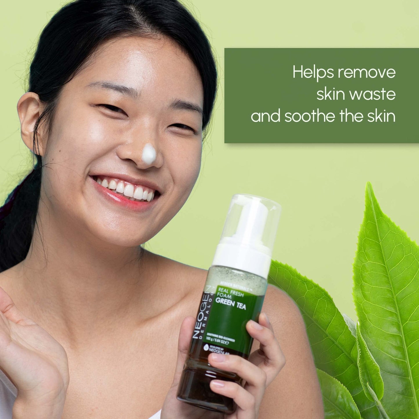 DERMALOGY by NEOGENLAB NEOGEN Real Fresh Foam Cleanser, Green Tea 5.6 Fl Oz (160g) - Soothing & Hydrating Gentle Cleansing Foam with Real Green Tea, Clean Beauty - Korean Skin Care