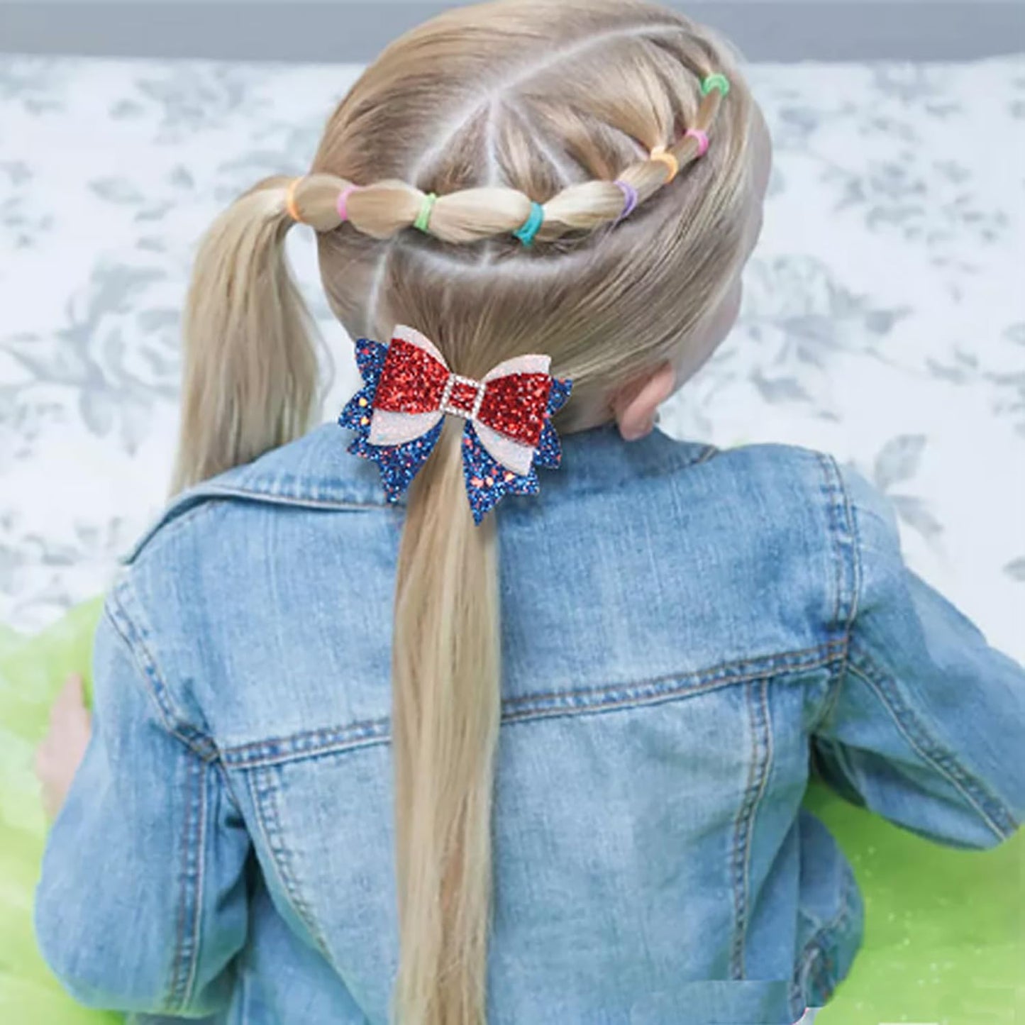 4th of July Hair Clips Glitter Bows Hair Claw Clips Red Blue White Bow Alligator Clips Independence Day Hair Clip with Sequins Rhinestone Design Patriotic Party Hair Accessories for Women and Girls