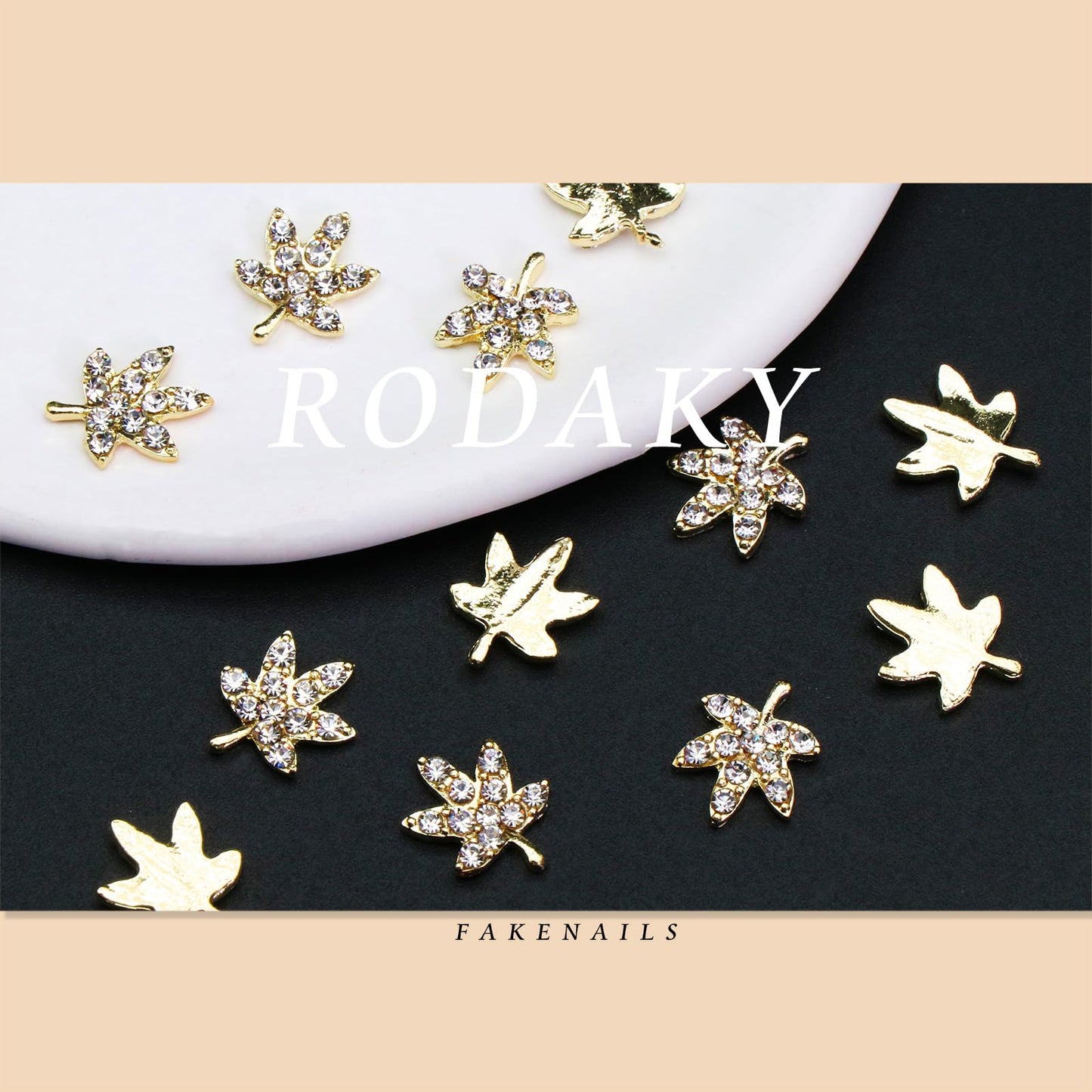 RODAKY Gold Maple Leaf Nail Charms 12 PCS Metal Alloy Nail Art Charm 3D Leaf Shape Nail Gems with Rhinestones Shiny Nail Jewelry for Women Manicure Crafts DIY Design Nail Decoration