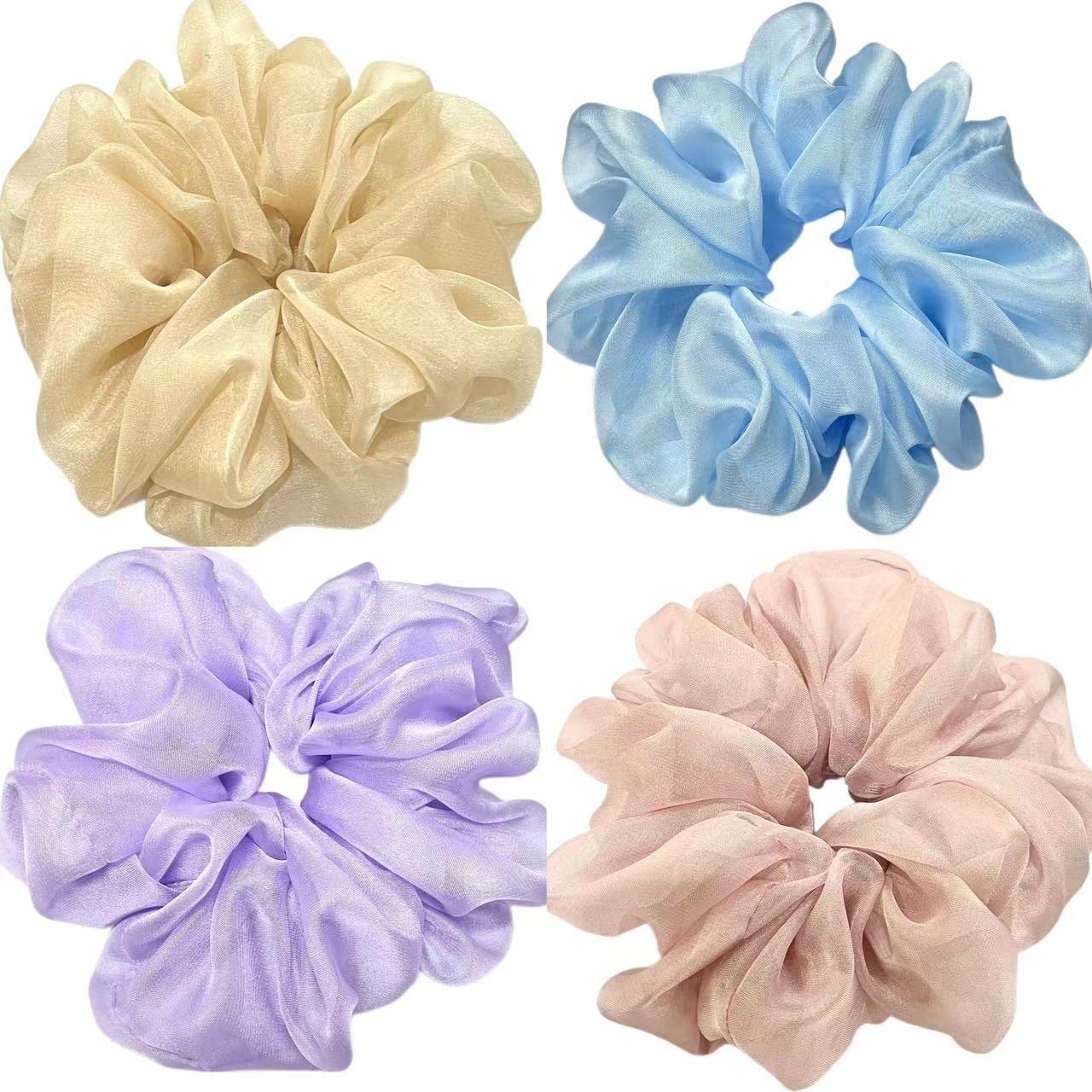 Large satin Scrunchies XL Silk Oversized Scrunchie for Thick long Hair Scrunchy Bobbles Hair Ties Jumbo for Women Girls (chiffon-light weight)