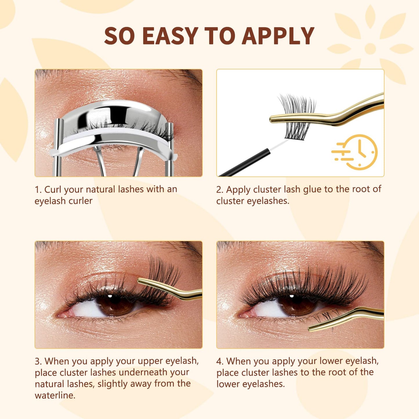 QUEWEL Cluster Lashes Kit Upper and Lower Eyelash Clusters with Long-Lasting Lash Clusters Bond, DIY Lash Extensions Can Be Completed In Three Steps, and Beginners Can Easily Use(Easy 01-MIX)