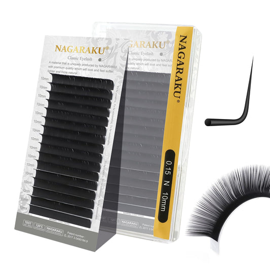 NAGARAKU Eyelash Extensions Individual Lashes Extensions Classic Lash Matte Black 16 Rows Soft Natural Matte Black Professional Beauty Salon Lashes Supplies - 0.15N 10mm